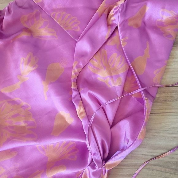 Bogdar Queeny Ruched Silk Stretch Satin Midi Slip Dress in Pink Floral - Picture 11 of 13